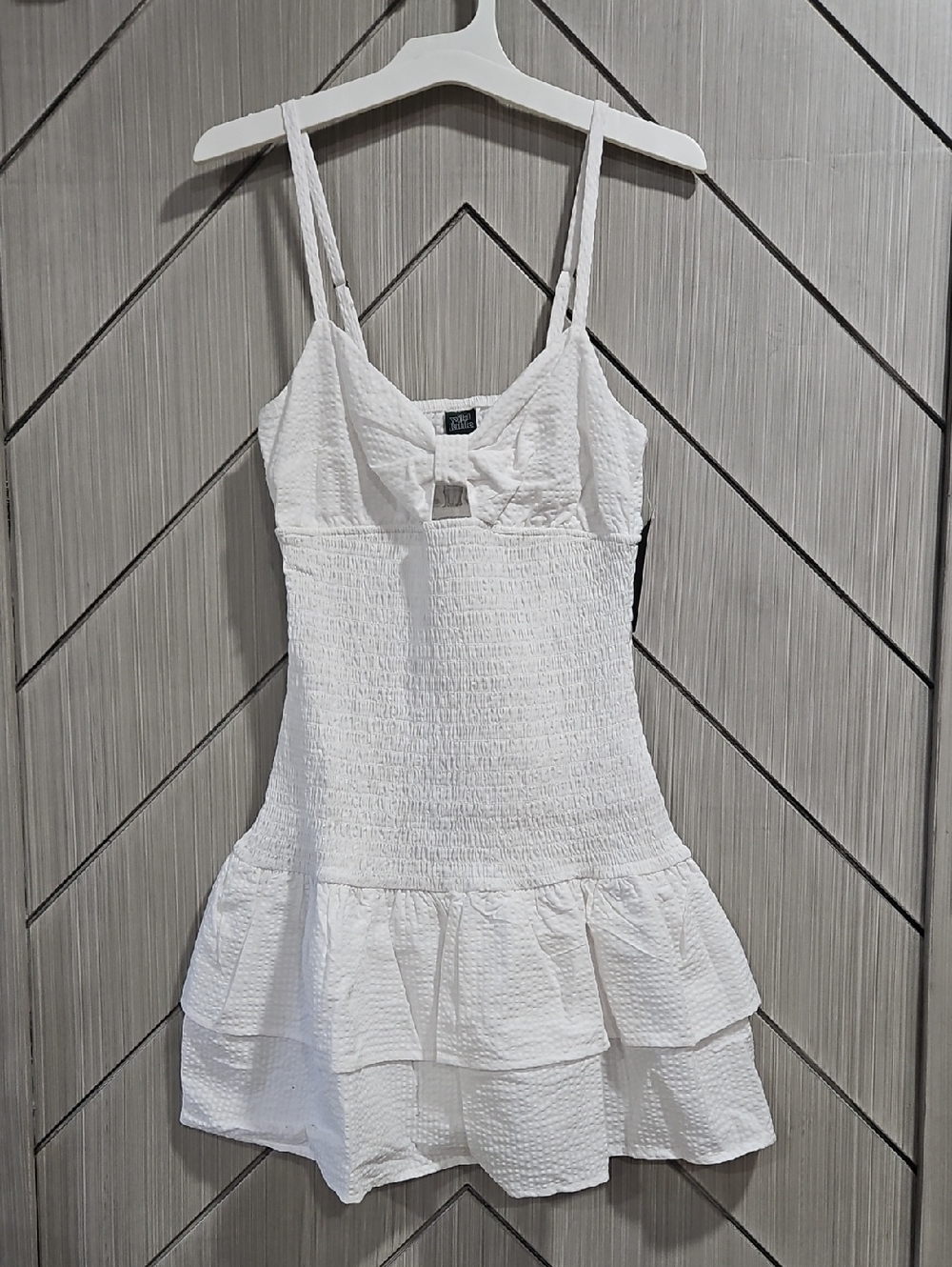 wild fable White Textured Smocked Mini Dress with Ruffle Hem